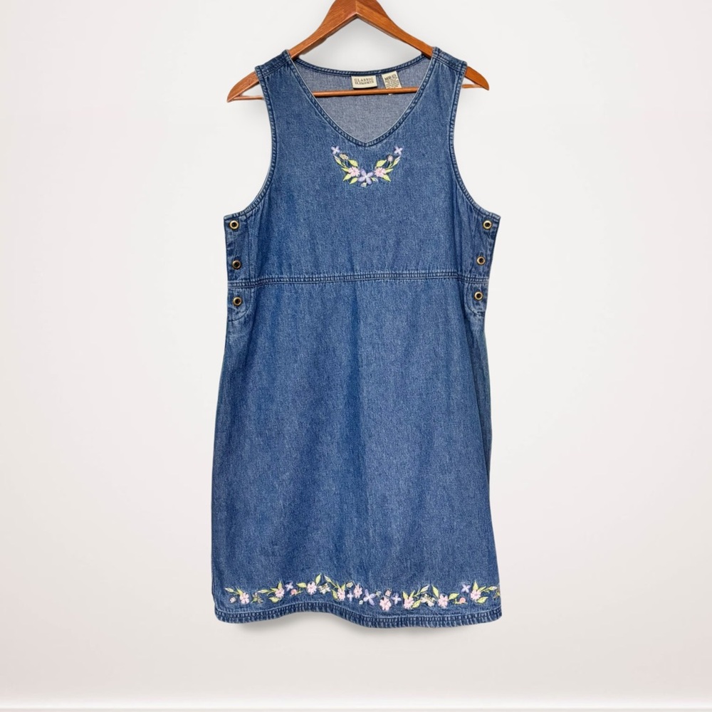 Vintage Classic Elements Blue Denim Sleeveless Dress Medium 10/12 100% Cotton - Picture 9 of 11